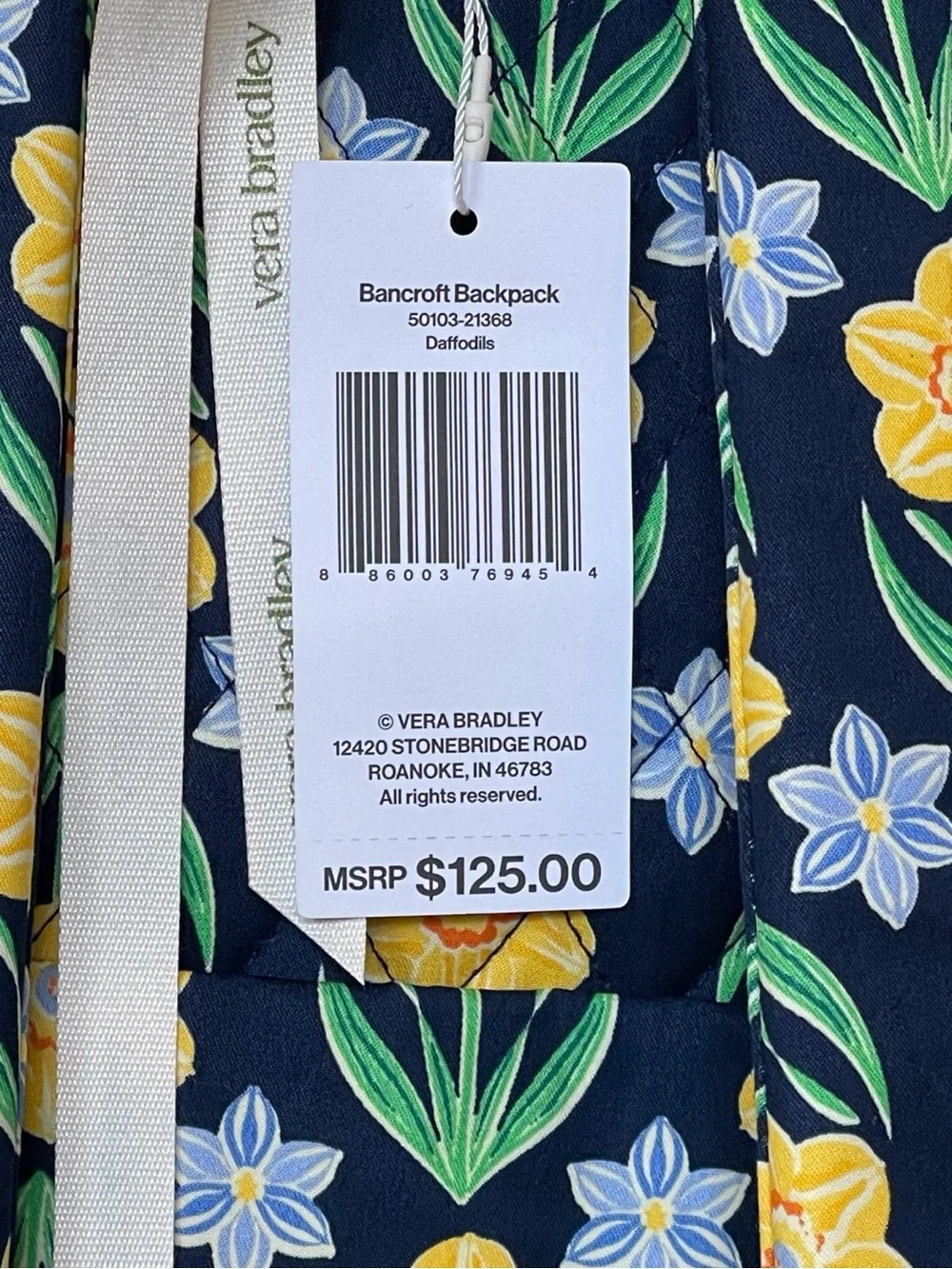 Vera Bradley Premium Cotton Bancroft backpack in Daffodils New
